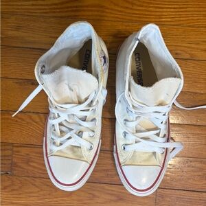 Converse White Canvas High Top Sneakers with Red Trim